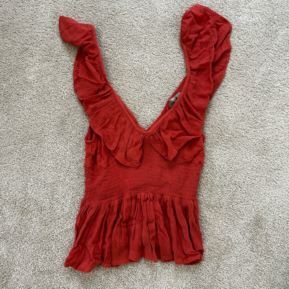 ASOS Red Sleeveless Ruffled Blouse